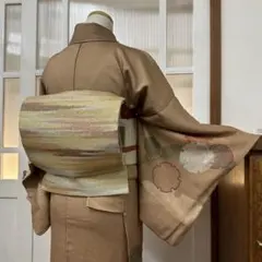 袋帯　六通　正絹　砂子綴れ　霞模様織り出し　全長441幅30