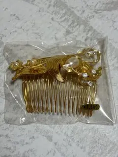 新品豪華ゴールドパールラインストーン 髪飾りかんざし簪ヘアコームヘッドドレス