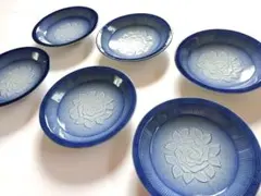 有田　萬永　小皿6枚セット　13.4cm　バラ　藍色