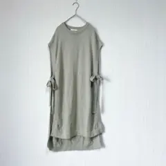 1736 サマンサモスモスブルー サイドリボン ロングニットベスト グリーン系