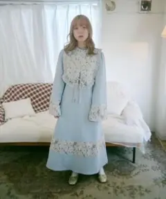 kutir クティールとレトロ　セット着用可能フレアスリーブジャガードワンピース