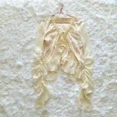 ✵可愛いフリル付き長袖オープントップス✵　　アイボリー サイズM