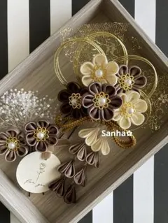 T-1209 つまみ細工 髪飾り 水引 成人式 卒業式 結婚式 七五三 髪飾り