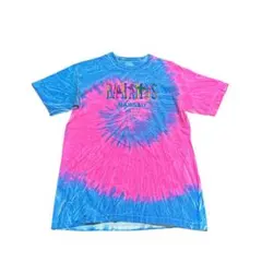 スーベニアTシャツ　タイダイ　ロゴ刺繍　古着　ライトブルー　ピンク　L 8Sb
