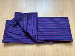 ウール着物　ストライプ柄 着物 紺色と赤色