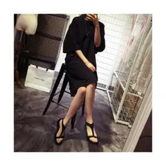 【少量限定】黒　着痩せロングTシャツワンピZARA　earth系 a173a