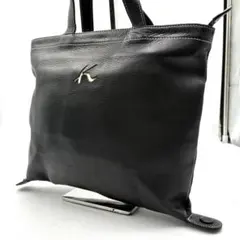 【美品】キタムラ ハンドバッグ レザー シボ革 黒 ブラック ロゴ型押し