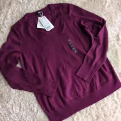 未使用UNIQLO エクストラファインメリノVネックセーター XLい
