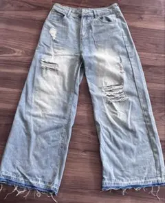 美品　ライトブルー ワイドレッグデニム