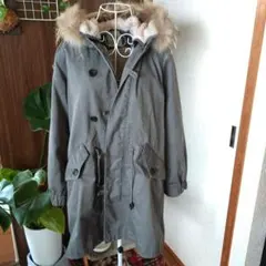 ikka レディース グレー モッズコート ファー ライナー付き