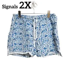 Signals 【2X】 花柄ショートパンツ 100%コットン ブルー レース