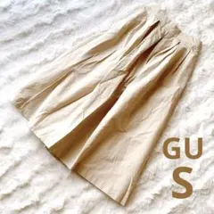 美品 GU タフタフレアミディスカート ナチュラル S ウエストゴム