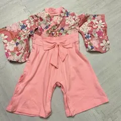 ベビー ピンク 花柄 着物 袴風 80cm