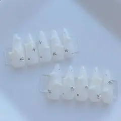 ネイルチップ ハート リボン 地雷系 量産型 ガーリー ストーン ホワイトネイル