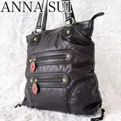 ANNA SUI　トートバッグ　ナイロン　レザー　リンゴ　総柄　大容量　蝶　A4