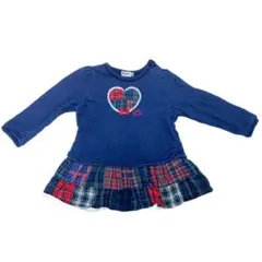 【ミキハウス】ネイビー ハート チェック柄 ワンピース　90サイズ