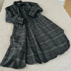 千鳥格子柄♦︎スタディオクリップ♦︎長袖シャツワンピ 【F】黒 グレーゆったり厚手