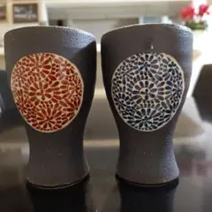 赤青花柄陶器タンブラーセット