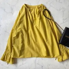 マーレット コットンカシュクールブラウス 黄 イエロー ギャザー 