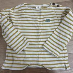 110 サイズ 白と黄のストライプ 長袖カットソー