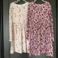 【2セット】H&M ワンピース（長袖） チュニック ピンク お花 140
