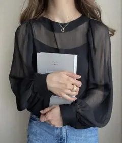 新品タグ付き　バルーンスリーブシアーブラウス