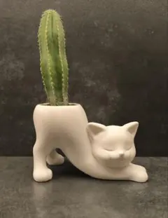猫の伸びポーズ 植木鉢 3Dプリンター製 プランター インテリア