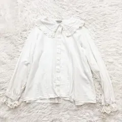 サマンサモスモス　リネン　麻混　シャツ　フリル　レース　白　ホワイトのサムネイル
