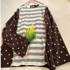 【ハンドメイド】すごく訳あり(LL size)リネン切り替えのあるプルオーバー。