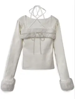 GRLファーホルターネックリボンニットトップス[ru1387]