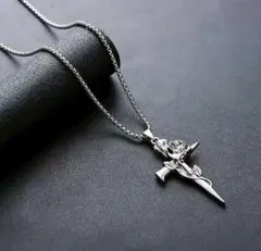 クロス バラ ネックレス シルバー 十字架 ローズ アメカジ y2k 韓国風