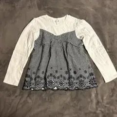 branshes 長袖チェックリボンカットソー　女の子130㎝