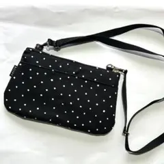 ショルダーバッグ スマホポーチ サコッシュ ファスナー 水玉柄黒 ハンドメイド