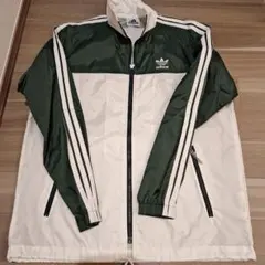adidas ナイロンジャケット 緑/白 Ｌ デサント
