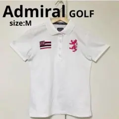 Admiral GOLF 半袖ポロシャツ ホワイト ピンクライオン刺繍 M