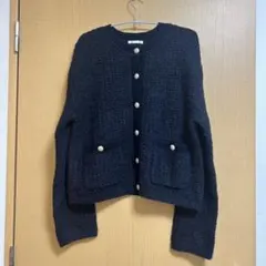 GU ネイビー ツイーディーニットカーディガン Lサイズ