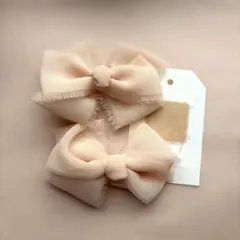 シフォンのフリンジリボン♡ピンクベージュ♡ベビー・キッズヘアクリップ