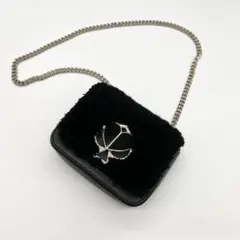 美品✨ケイトスペード　ショルダーバッグ　ニコラツイスト　ファー　ブラック　レザー