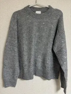 H&M グレー スパンコール付きニットセーター S
