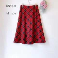 UNIQLOユニクロ/ チェック フレア スカート（Ｍ）ロング レッド 赤 黒のサムネイル