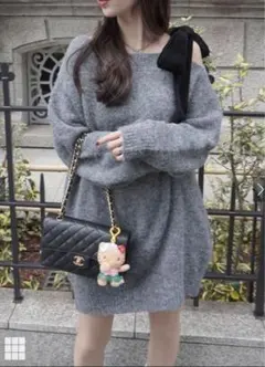 GRL ワンショルダーベロアリボンニットミニワンピース〔dr796〕