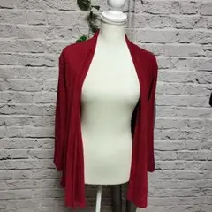 リブ編み 赤 オープンフロント カーディガン
