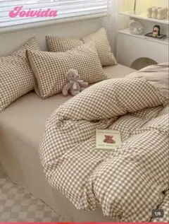 SHEIN joivida チェック柄布団カバー3点セット