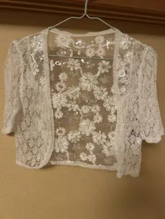 子供用 発表会用 ホワイト 花柄刺繍 レースカーディガン 半袖