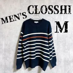 [CLOSSHI] 長袖 ニット セーター ボーダー カジュアル (M)
