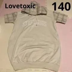 Lovetoxic 140 チェック　フード付き半袖ワンピース　カジュアル　ロゴ