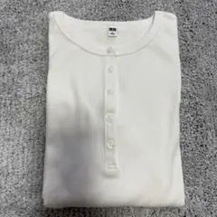 UNIQLO リブヘンリーネック長袖Tシャツ L ホワイト