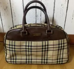 希少】BURBERRYホースロゴノバチェックキャンバスレザーミニボストン