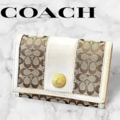 COACH 二つ折り財布 シグネチャー L字ジップ キャンバス レザー ベージュ