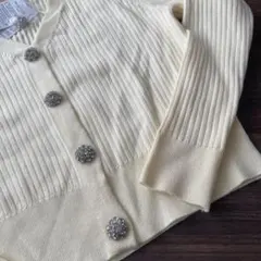 ビジューボタン　リブカーディガン　黄色